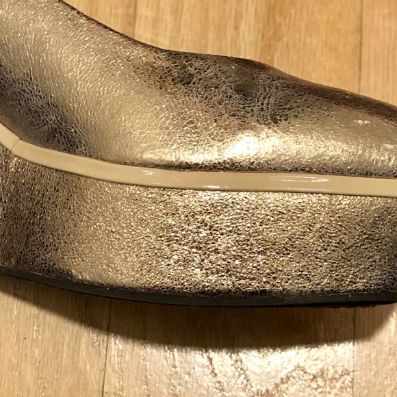 Anthropologie 90s Gold Retro Leather Platform Pumps, sz 7.5 - Picture 11 of 16